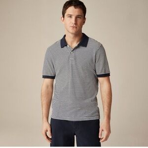 J.Crew Flex Piqué Polo Shirt Men M Navy White Stripe Stretch NWT untucked